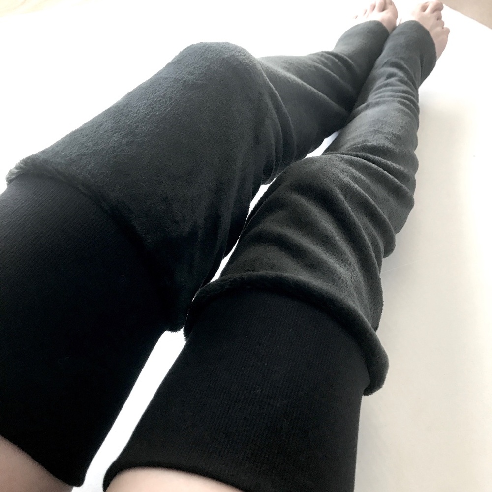 Long Black Fleece Leg Warmers Winter Fuzzy Knee Socks Warm Furry Thigh Highs OS